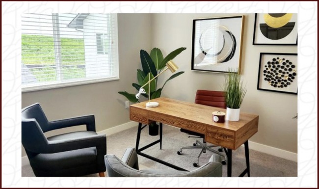 a desk in a bright space